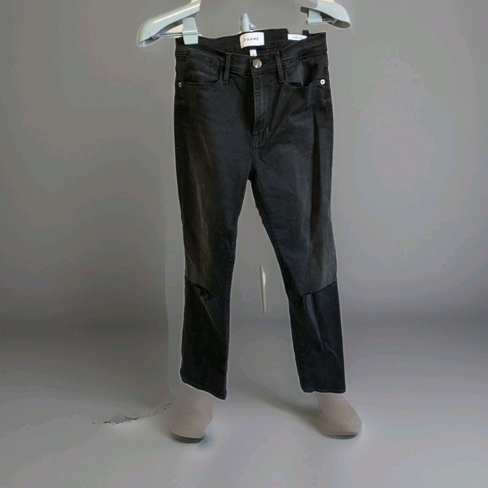 Frame Denim Le High Skinny Crop Raw Hem Women’s Jeans Distressed Black Size 28